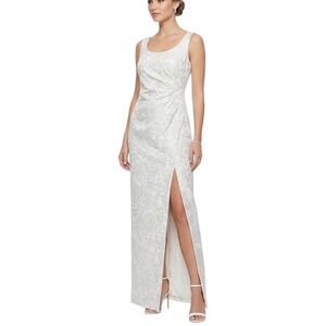 Adrianna Papell Metallic Sleeveless Long Column Gown White and Gold Size 4 Dress